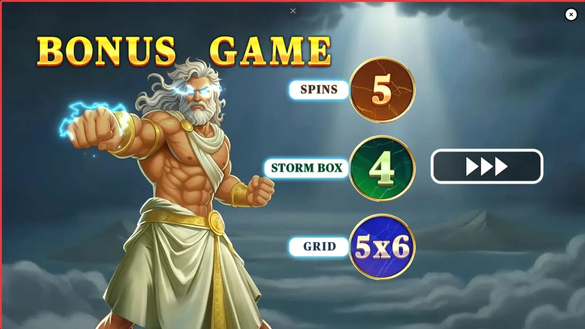 Interface do jogo Pots of Power: Zeus com elementos mitológicos gregos